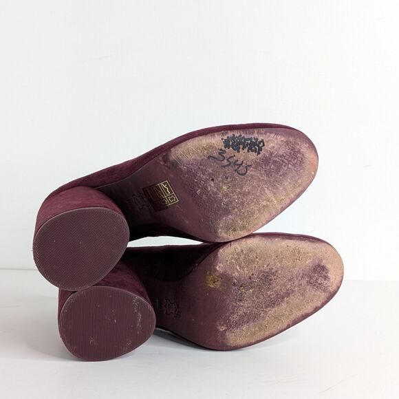 Tory Burch Lucia Heels Womens 8 Burgundy Suede Chunky Round Toe Slip On - Picture 10 of 14